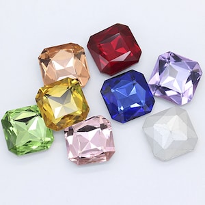 Strass quadrati con punta posteriore, cristalli ottagonali, perline di vetro sciolte, pietre preziose sfaccettate, gemme per abbellimenti da 8 mm, 10 mm, 12 mm e 14 mm.