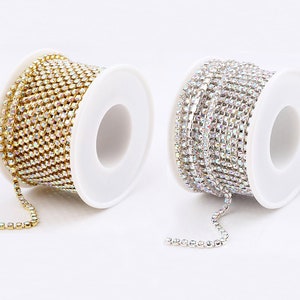 Crystal AB Rhinestone Cup Chain: Silver or Gold Trim, 2mm-4mm, By The Yard