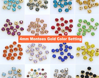 100pcs 4mm Sew On Rhinestones Loose Montees Gold Setting Sewing Chatons Jewelry Making Beads Sparking Beaded Gems Bling Embellishments