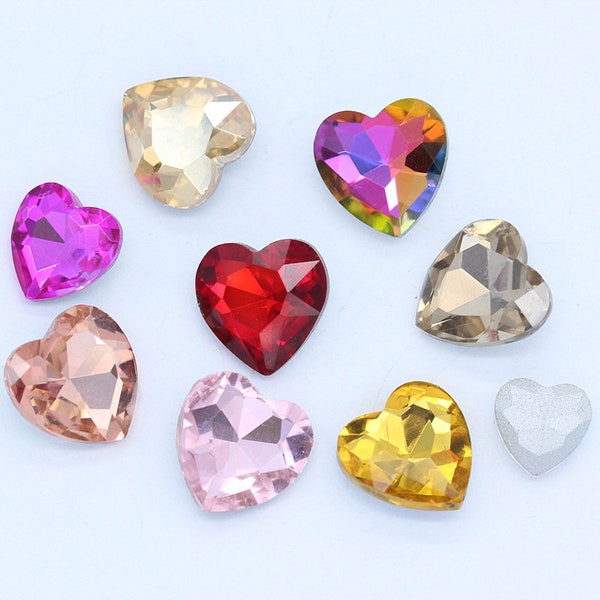 Sweet Heart Crystals Pointed Back Rhinestone Fancy Stone Glass Bead Heart Shape Gems 8mm 10mm 12mm Nail Art Supplies