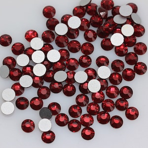 Dark Siam Rhinestones: Dark Red Flat Back Glass Crystals, 2-6mm