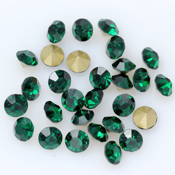 Emerald Chatons Pointed Back Rhinestones Loose Beads Jewelry Making Gems Dark Green Bling Embellishments 1mm 2mm 3mm 4mm 5mm