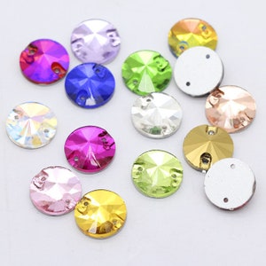 Rivoli, strass da cucire a dorso piatto, 2 fori, cristalli rotondi luccicanti, gemme decorative per abiti, costumi e decorazioni.