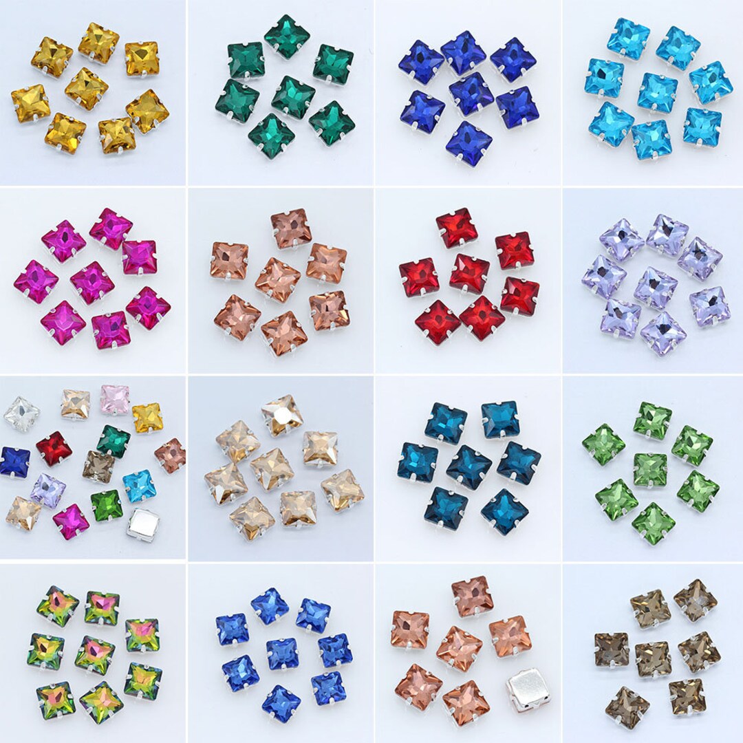 Sew on Crystals 8m 10m 12m Square Rhinestone Flatback Bling