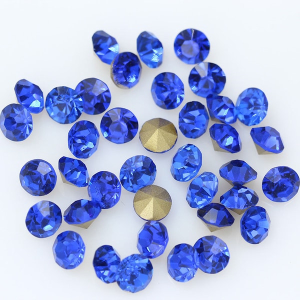 Sapphire Chatons Pointed Back Crystal Dark Blue Rhinestones Glass Loose Beads Bling Embellishments 1mm 2mm 3mm 4mm 5mm