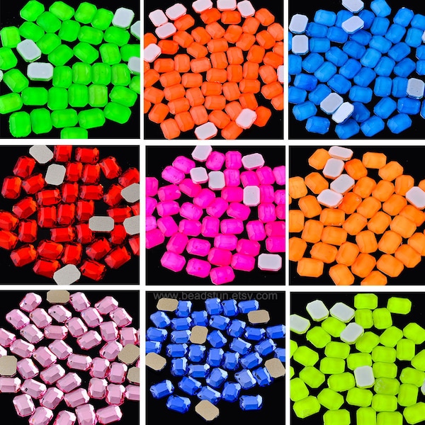 6x8mm Rectangle Flat Back Rhinestone Octagon Crystal Beads Glass Gems Fluorescent Color Fancy Stone Nail Beads
