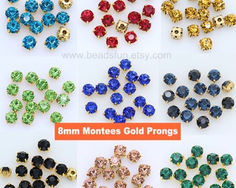 8mm Sew On Rhinestone Loose Montees Jewelry Making Crystals Sparkling Sewing Chatons Wedding Dress Beaded Gems Bling Embellishments