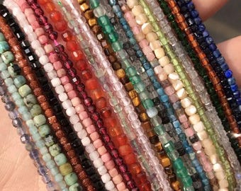 2.5x2.5mm Gemstone Cube Beads For Jewelry Making Spacer Beads Healing Crystal Handmade Bracelet Supplies
