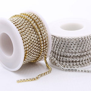 Rhinestone Trim Close Cup Chain Silver Gold Tone Rhinestone Chain Sold By Yard 2mm 3mm 4mm Bling Embellishment