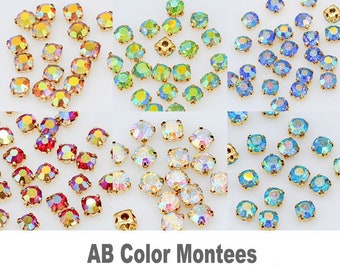 AB Farbe Montees Gold Einstellung Aufnähen Strass Kristall Runde Chaton Für Kostüm Bling Verzierungen Glasperlen
