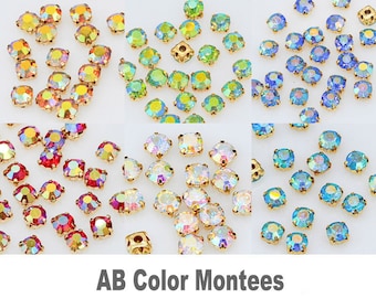 AB Couleur Montées Or Réglage Coudre Sur Strass Cristal Rond Chaton Pour Costume Bling Embellissements Perles De Verre