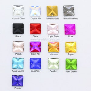 Strass quadrati da cucire a dorso piatto con 2 fori, cristalli da cucire, gemme decorative per abiti, costumi e abbigliamento.
