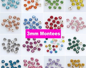 100pcs 3mm Montees Cosidos en cristal redondo Chatons Pedrería con ajuste de cuentas de vidrio para adornos de tela bling