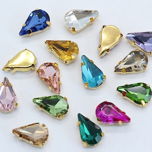 Tear Drop Sew On Crystals: Pear Shape Rhinestones, Gold Setting