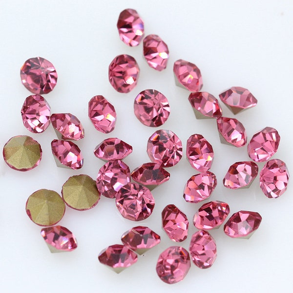 Rose Pink Chatons Pointed Back Crystal Rhinestones Glass Loose Beads Bling Embellishments 1mm 2mm 3mm 4mm 5mm