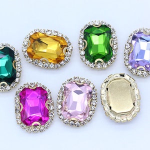 Octagon Sew On Rhinestone Sparkle Cabochon 13x18mm 10x14mm 18x25mm Rectangle Rhinestone Crystal Beads Fancy Stone Glass Gems