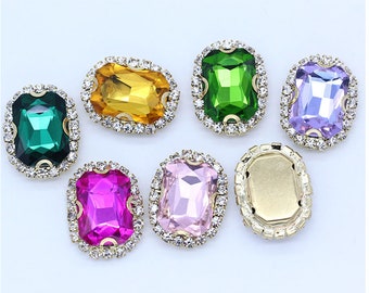 Octagon Sew On Rhinestone Sparkle Cabochon 13x18mm 10x14mm 18x25mm Rectangle Rhinestone Crystal Beads Fancy Stone Glass Gems