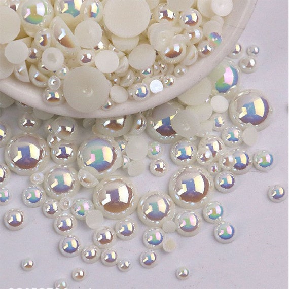 White Half Round Flat back Pearls mix sizes 4mm 5mm 6mm 8mm 10mm to 25mm  all sizes for nail art Phone Decoration