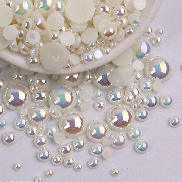 AB Color Flatback Pearls Half Round Cabs Mix Size Faux Pearls Loose Beads Nail Art Supplies DIY Decor Embellishments