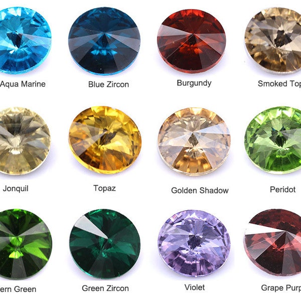 12mm 14mm Rivoli Rhinestone Cristales puntiagudos Cristales sueltos Cuentas sueltas Redondas Fancy Stone Facetado Adorno Gemas