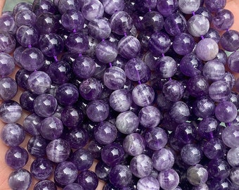 Chevron Amethyst Gemstone Beads Teeth Amethyst Crystal Round Beads Striped Purple Gems Earring Bracelet Jewelry Making Supply