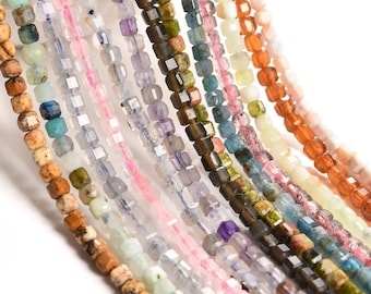 2.5x2.5mm Faceted Cube Beads Square Spacer Healing Crystal Bracelet Gemstone Beads For Jewelry Making