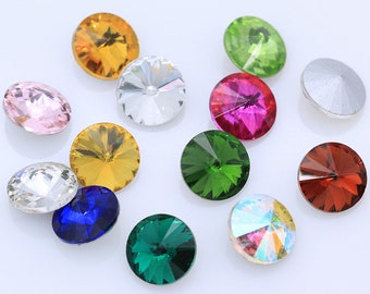 6mm 8mm 10mm Rivoli Pointed Back Crystals Glass Rhinestone Loose Beads Round Fancy Stone Faceted Glass Gems