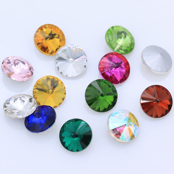 6mm 8mm 10mm Rivoli Pointed Back Crystals Glass Rhinestone Loose Beads Round Fancy Stone Faceted Glass Gems