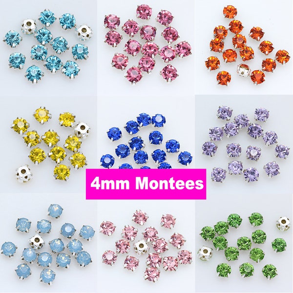 100pcs Montees 4mm Coudre Sur Strass Chatons Ronds Cristal avec Réglage Bling Embellissements Perles de verre Pour Tissu