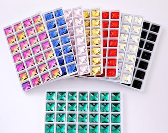 Quadratische Strasssteine zum Aufnähen, flache Nähkristalle für Brautkleider und Kostüme, Glitzerverzierungen