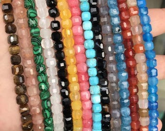4x4mm Faceted Cube Beads Square Cut Bead Healing Crystal Gemstone Beads For Jewelry Making