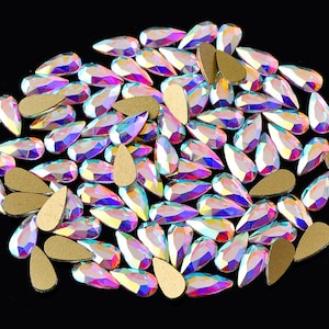 Teardrop Rhinestone Flatback Beads: Pear Crystal Gems, Nail Art (4x8mm