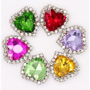 5pcs Heart Rhinestone Pave Cabochon Button Sew on Crystals Bling Embellishments 10mm 12mm 14mm 18mm Heart Gems