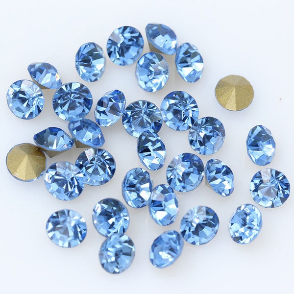 Light Blue Chatons Pointed Back Rhinestones Loose Beads Jewelry Making Gems Light Sapphire Bling Embellishments 1mm 2mm 3mm 4mm 5mm