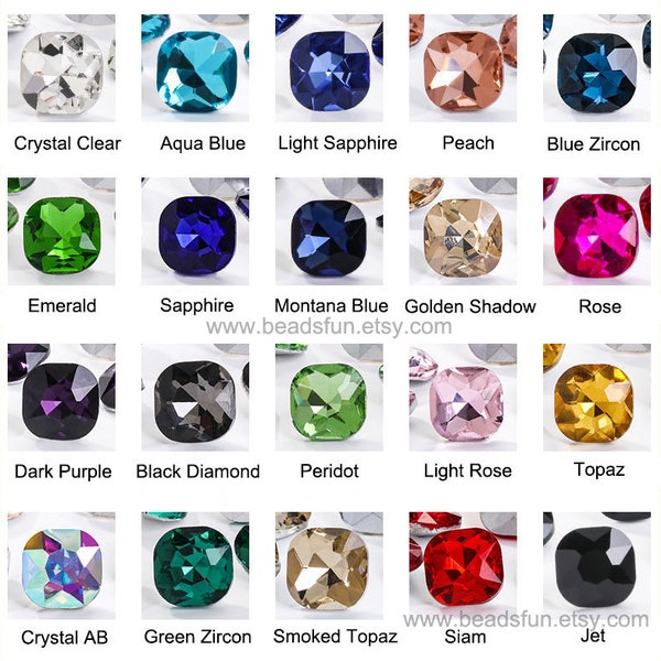 Square Point Back Rhinestones Cushion Cut Crystal Glass Beads Fancy Stone Sparkly Embellishment Gems 6mm 8mm 10mm 12mm