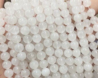 White Jade Gemstone Beads Natural Crystal Round Beads For Earring Bracelet Jewelry Making 4mm 6mm 8mm 10mm 12mm