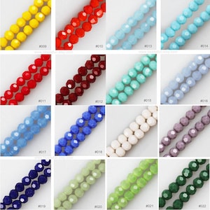 Puede incluir: Surtido de 22 colores de cuentas de cristal facetadas. Cada color se muestra en una fila de dos hileras de cuentas. Las cuentas tienen un diámetro aproximado de 6 mm.