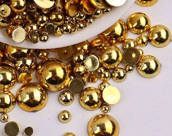 Mixed Size Gold/Silber Perlen Flatback Kunstperle Halbrunde Lose Perlen Nail Art Zubehör DIY Bling Verzierungen