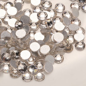 1440 perline di cristallo trasparenti con strass in vetro, con retro piatto, sciolte, da 2 mm, 3 mm, 4 mm, 5 mm e 6 mm, abbellimenti scintillanti