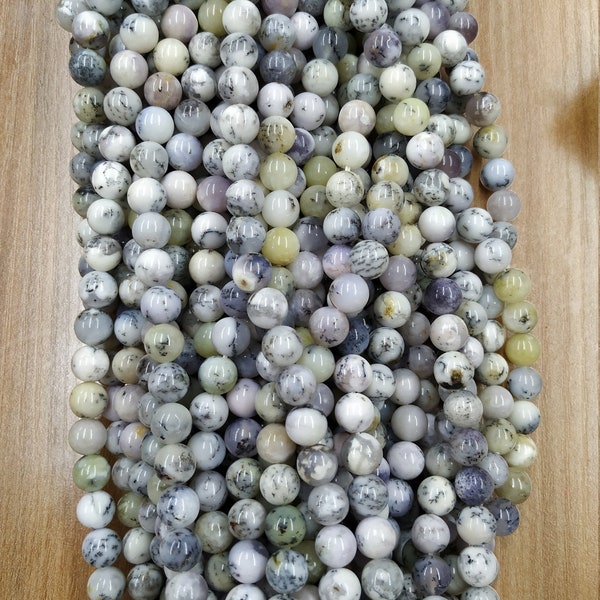 Natural Dendritic White Opal Round Beads – Choose 6mm, 8mm, 10mm Or 15.5" Strand