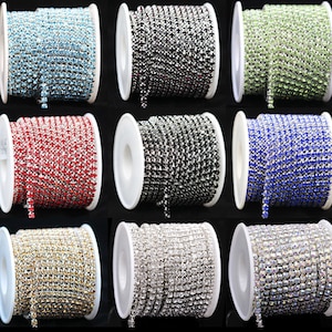 Sparkling Rhinestone Cup Chain Trim: Silver Plated, Jewelry Making, Sewing - SS12