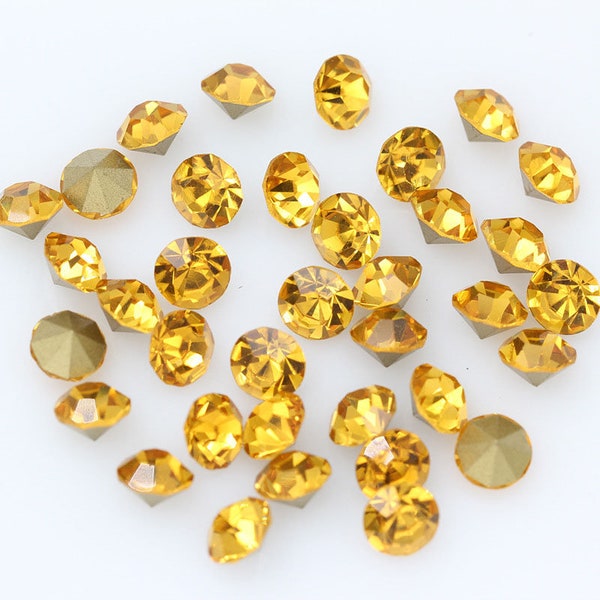 Topaz Chatons Pointed Back Crystal Rhinestones Glass Loose Beads Bling Embellishments 1mm 2mm 3mm 4mm 5mm