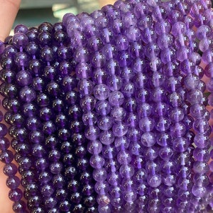 Cuentas redondas de amatista, color morado oscuro, para joyería, 4 mm, 6 mm, 8 mm, 10 mm, 12 mm, tira de 15,5&quot;