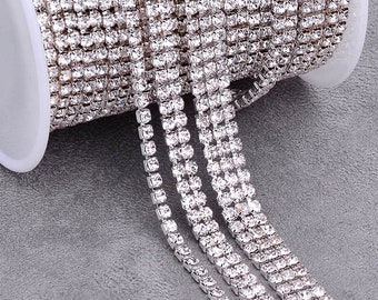 1 2 3 4 Rangées Chaîne en strass par yard Sparkling Trim Cup Chain Strass Trim Bling Embellishment Wedding Decor