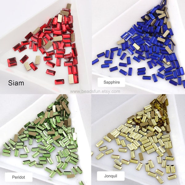 Baguette Flatback Strass Rectangle Gemmes Flat Back Verre Cristaux Strass Strass Perles Volantes Nail Gems Bling Embellissement 2.5x5mm