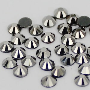 Perline di cristallo di ematite con retro piatto, strass grigi, sciolti, 2 mm, 3 mm, 4 mm, 5 mm, 6 mm, abbellimenti luccicanti grigi