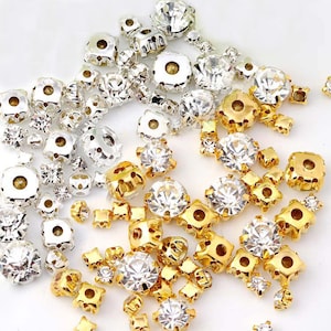 100 Crystal Clear Rhinestones: Sew On Round Chaton Montees, 3-5mm