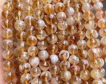 Perles En Citrine Jaune Clair - Fil De 39cm Avec 45 Perles Boules 8mm Transparentes - DIY Bijoux
