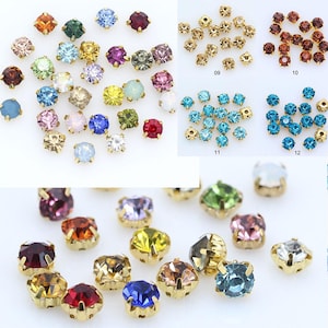 3mm Sew On Rhinestone Montees: Gold Setting, 35 Colors