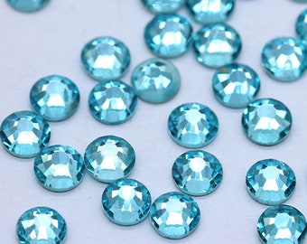 Aqua Marine Strass Dos Plat Verre Strass Aqua Bleu Cristal Perles Lâches Sparkling Gems Costume Décor Bling Embellissements